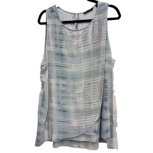 H By‎ Halston Womens Tank Top Size XL Gray Tie Dye Layered Romantic Flowy
